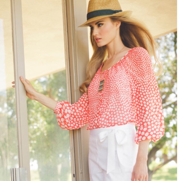 Trina Turk Tops - Trina Turk red polka dot button down sz small EUC